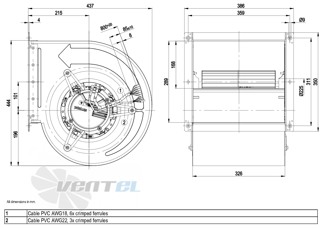 Габаритные размеры Ebmpapst D3G283-AB37-01