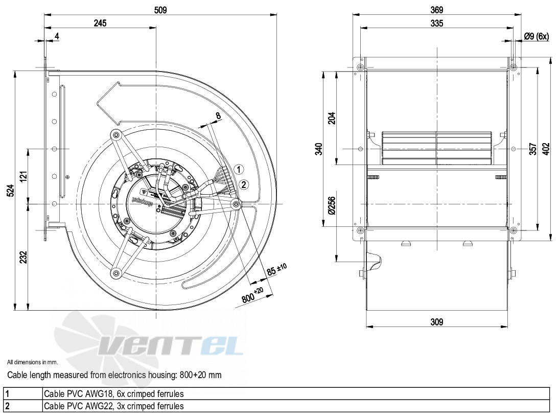 Габаритные размеры Ebmpapst D3G318-AA35-01