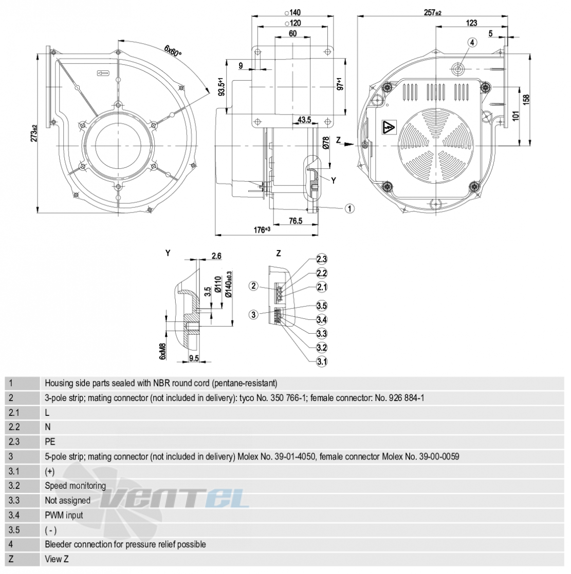 Габаритные размеры Ebmpapst G1G170-AB31-51