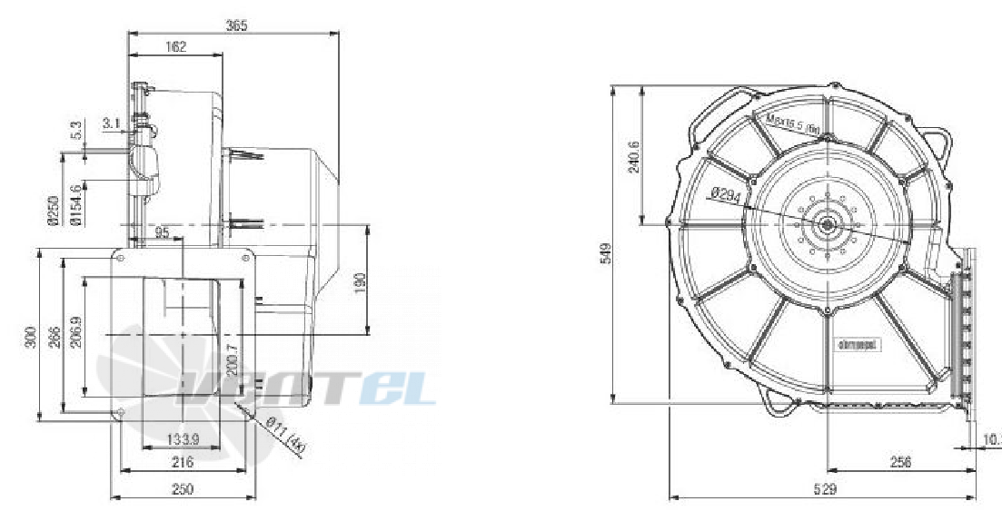 Габаритные размеры Ebmpapst G3G315-M3G150FF
