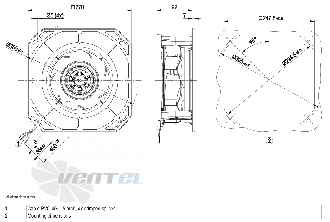 Габаритные размеры Ebmpapst K3G220-RC05-01