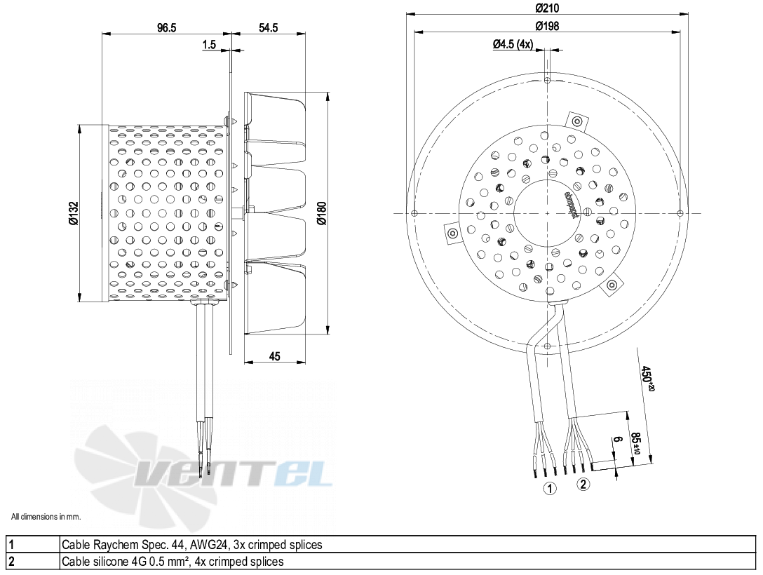 Габаритные размеры Ebmpapst R2E180-CG82-05