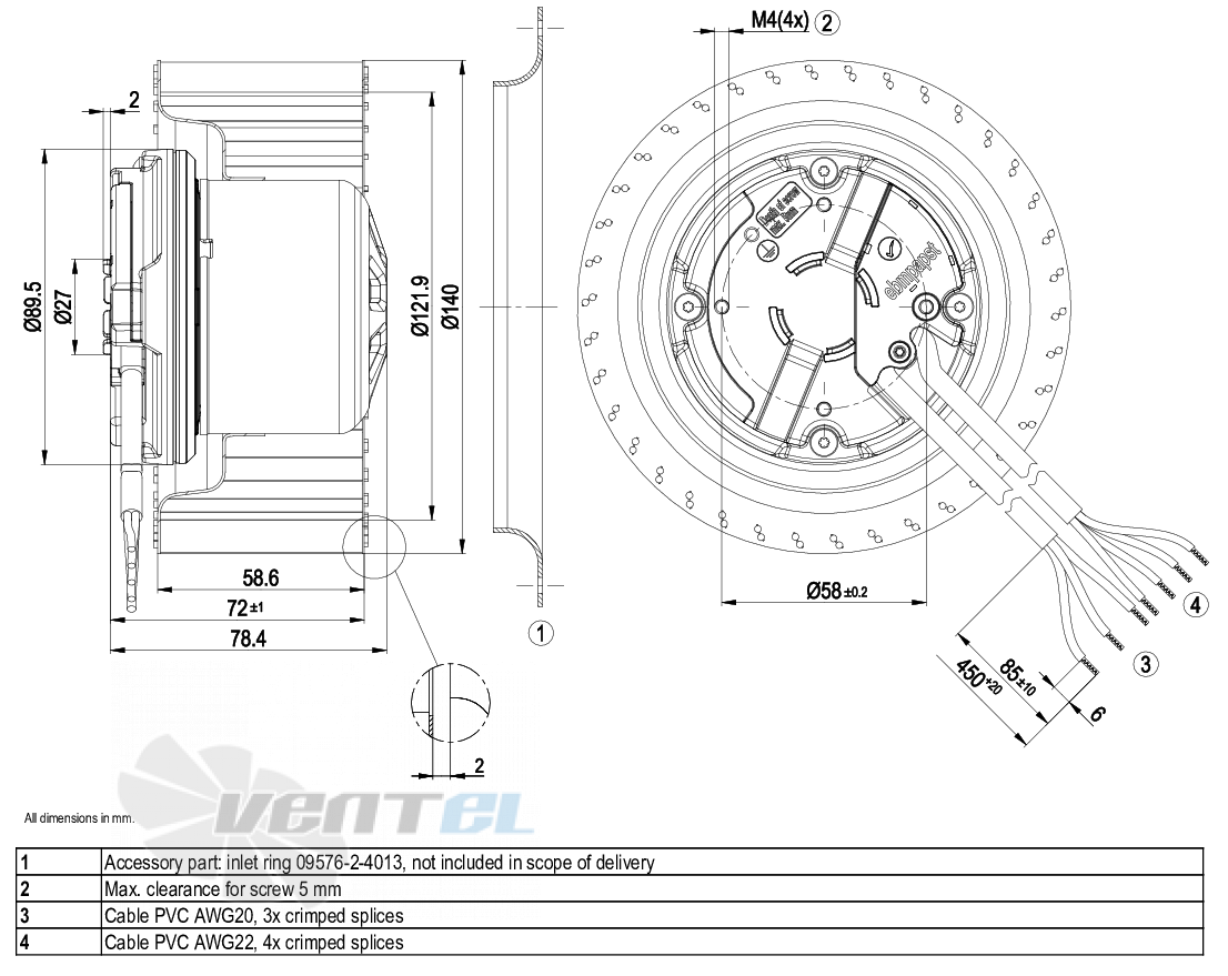 Габаритные размеры Ebmpapst R3G140-AA17-01