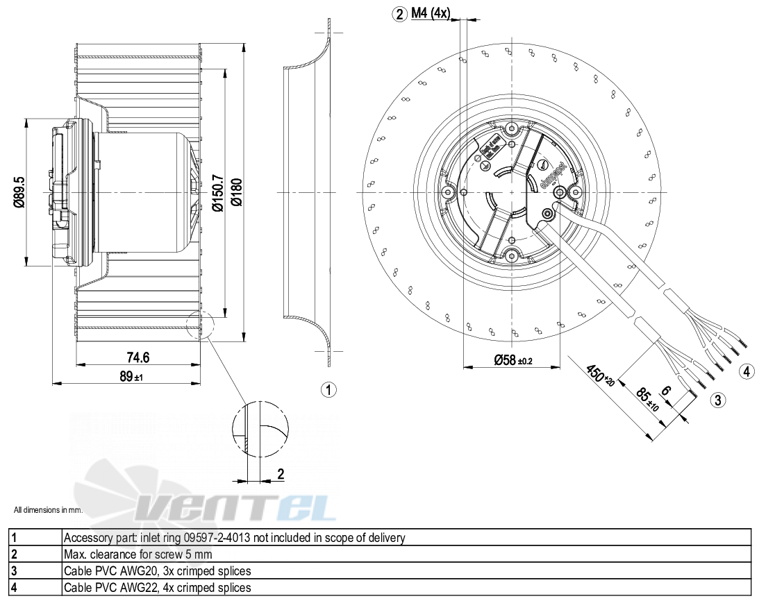 Габаритные размеры Ebmpapst R3G180-AR01-01 Габаритные размеры Ebmpapst R3G180-AR01-01