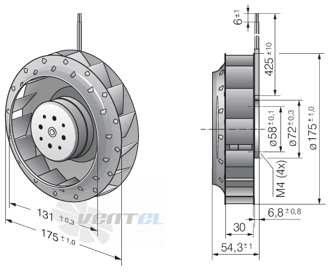 Габаритные размеры Ebmpapst REF175-3018-2TDP