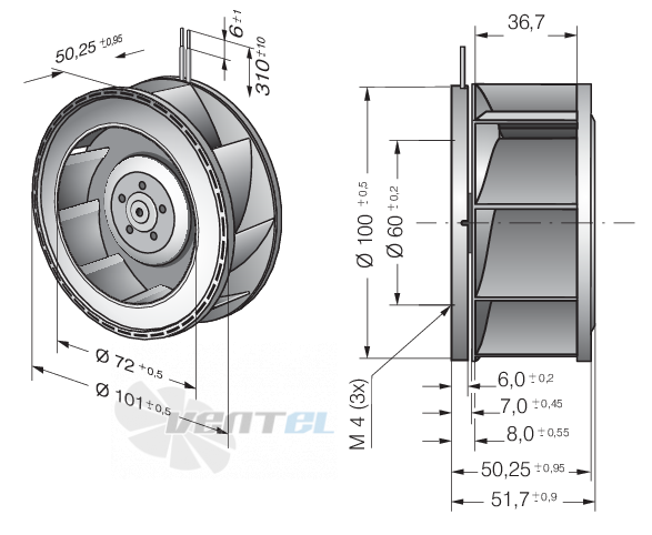 Габаритные размеры Ebmpapst RER101-36-14NHH
