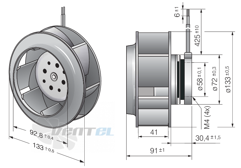 Габаритные размеры Ebmpapst RER133-41-14-2TDMP