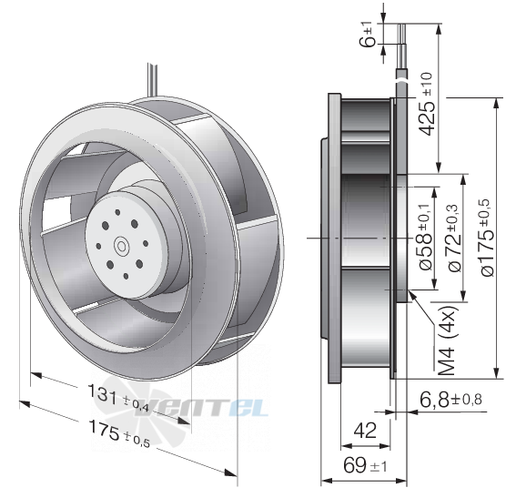 Габаритные размеры Ebmpapst RER175-42-14-2TDMLP