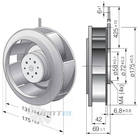 Габаритные размеры Ebmpapst RER175-42-14-2TDMP