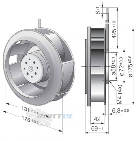 Габаритные размеры Ebmpapst RER175-42-18-2TDP