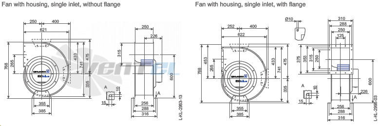 Ziehl-abegg RG40R-ZIK.GL.4R габаритные и присоединительные размеры, диаметр, рабочее колесо