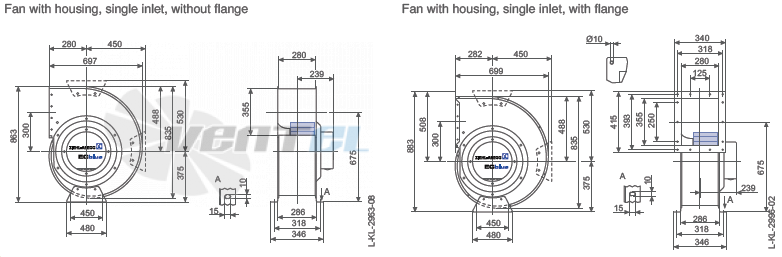 Ziehl-abegg RG45R-ZIK.GL.4R габаритные и присоединительные размеры, диаметр, рабочее колесо
