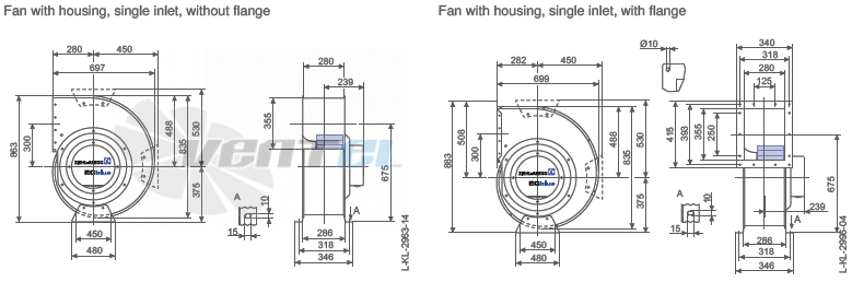 Ziehl-abegg RG45R-ZIK.GL.4R габаритные и присоединительные размеры, диаметр, рабочее колесо