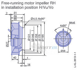 Ziehl-abegg RH19V-2EP.W6.1R габаритные и присоединительные размеры, диаметр, рабочее колесо