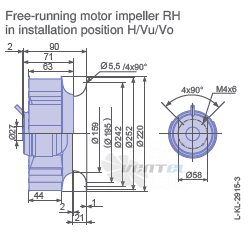 Ziehl-abegg RH22L-2EP.WA.1R габаритные и присоединительные размеры, диаметр, рабочее колесо