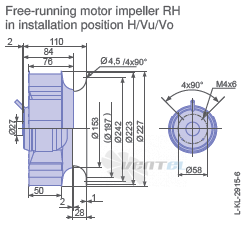 Ziehl-abegg RH22L-2EP.WC.2R габаритные и присоединительные размеры, диаметр, рабочее колесо