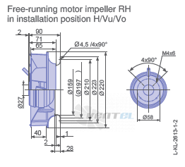 Ziehl-abegg RH22V-2EP.WA.1R габаритные и присоединительные размеры, диаметр, рабочее колесо