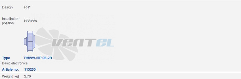 вентилятор RH22V-6IP.0E.2R исполнение, артикул,