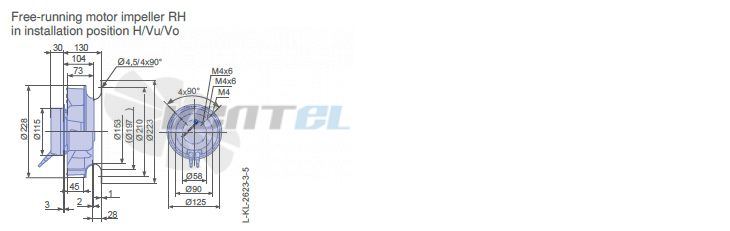 Ziehl-abegg RH22V-6IP.0E.2R габаритные и присоединительные размеры, диаметр, рабочее колесо