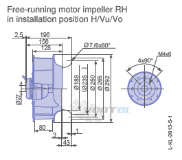 Ziehl-abegg RH28V-4EP.WD.1R габаритные и присоединительные размеры, диаметр, рабочее колесо