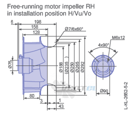 Ziehl-abegg RH28V-VDK.2A.1R габаритные и присоединительные размеры, диаметр, рабочее колесо