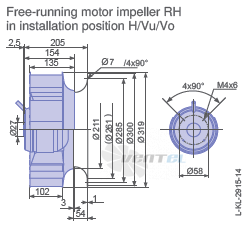 Ziehl-abegg RH31L-4EP.WD.1R габаритные и присоединительные размеры, диаметр, рабочее колесо