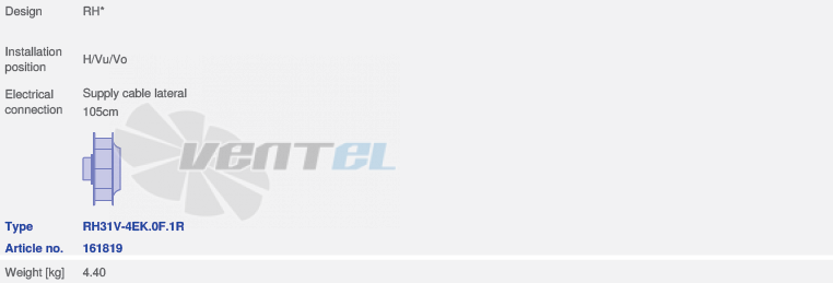 вентилятор RH31V-4EK.0F.1R исполнение, артикул,