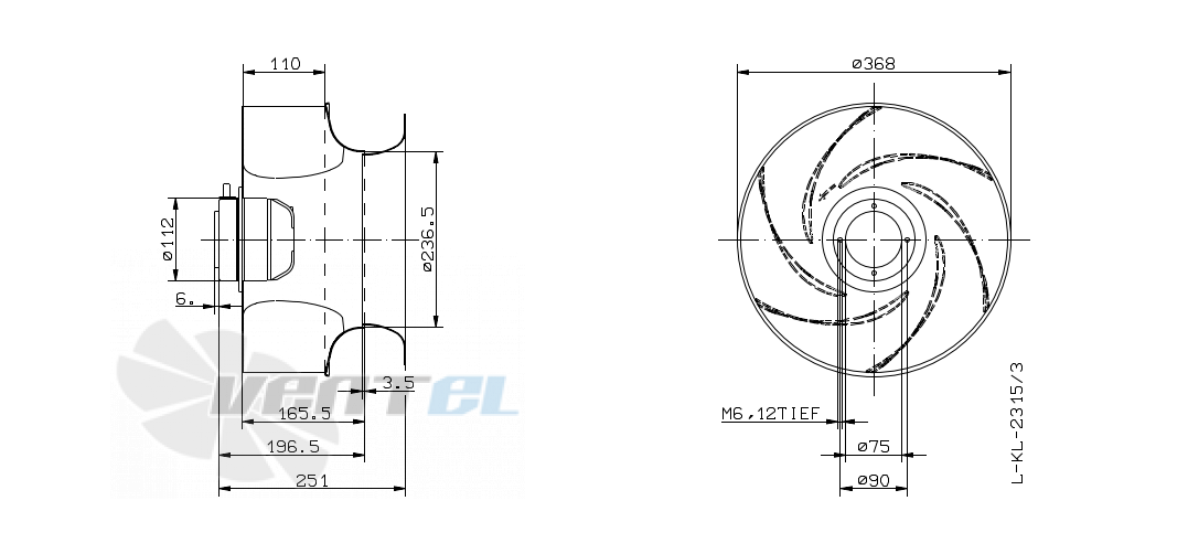Габаритные и присоединительные размеры Ziehl-abegg RH35G-6DK.2A.1RR