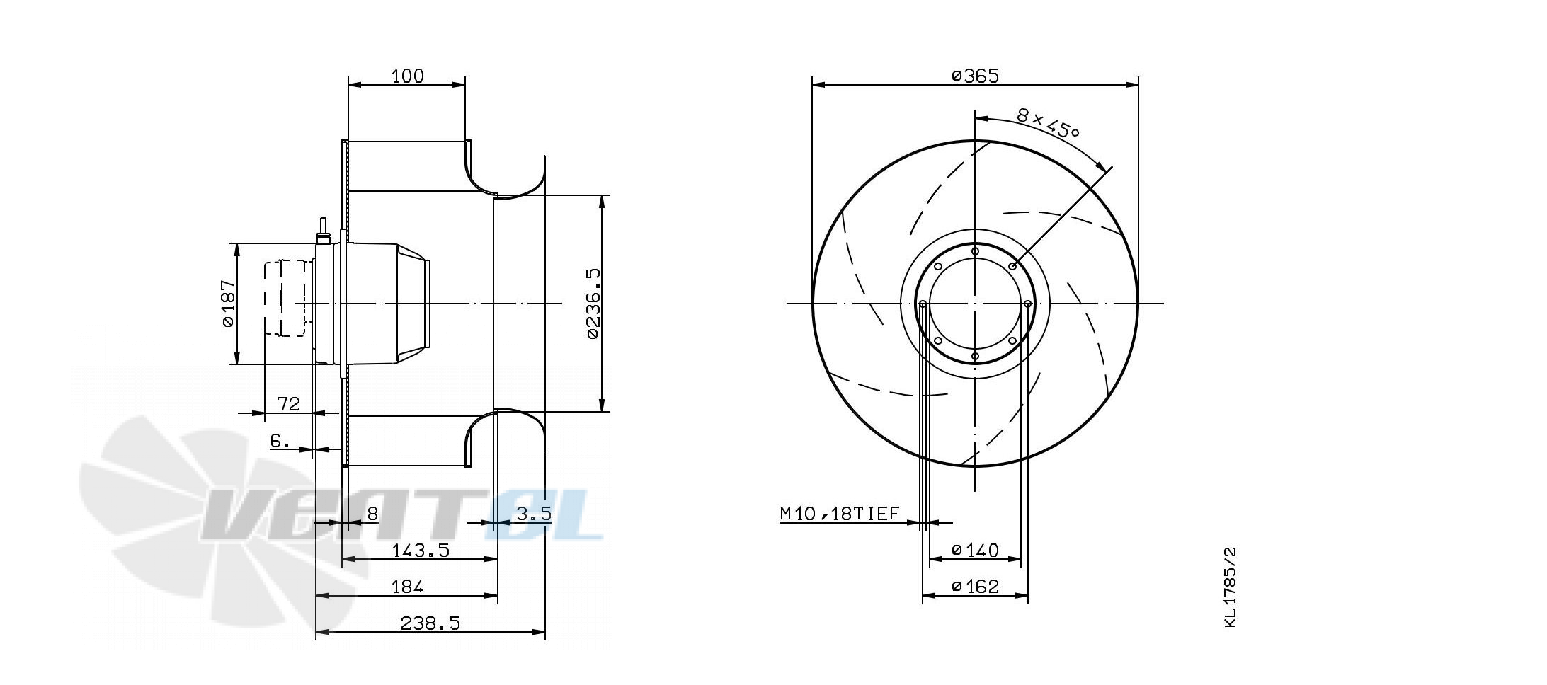 Габаритные и присоединительные размеры Ziehl-abegg RH35M-2DK.6K.3RR