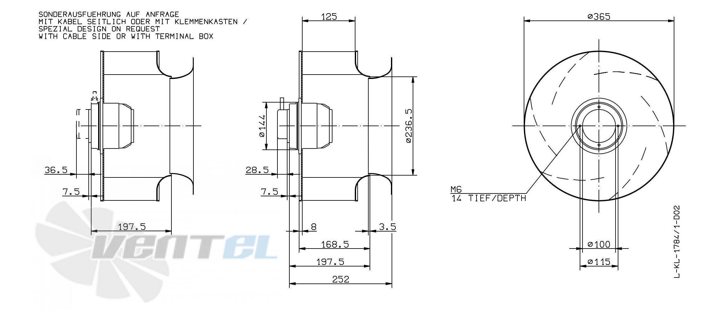 Габаритные и присоединительные размеры Ziehl-abegg RH35M-SDK.4A.1RR
