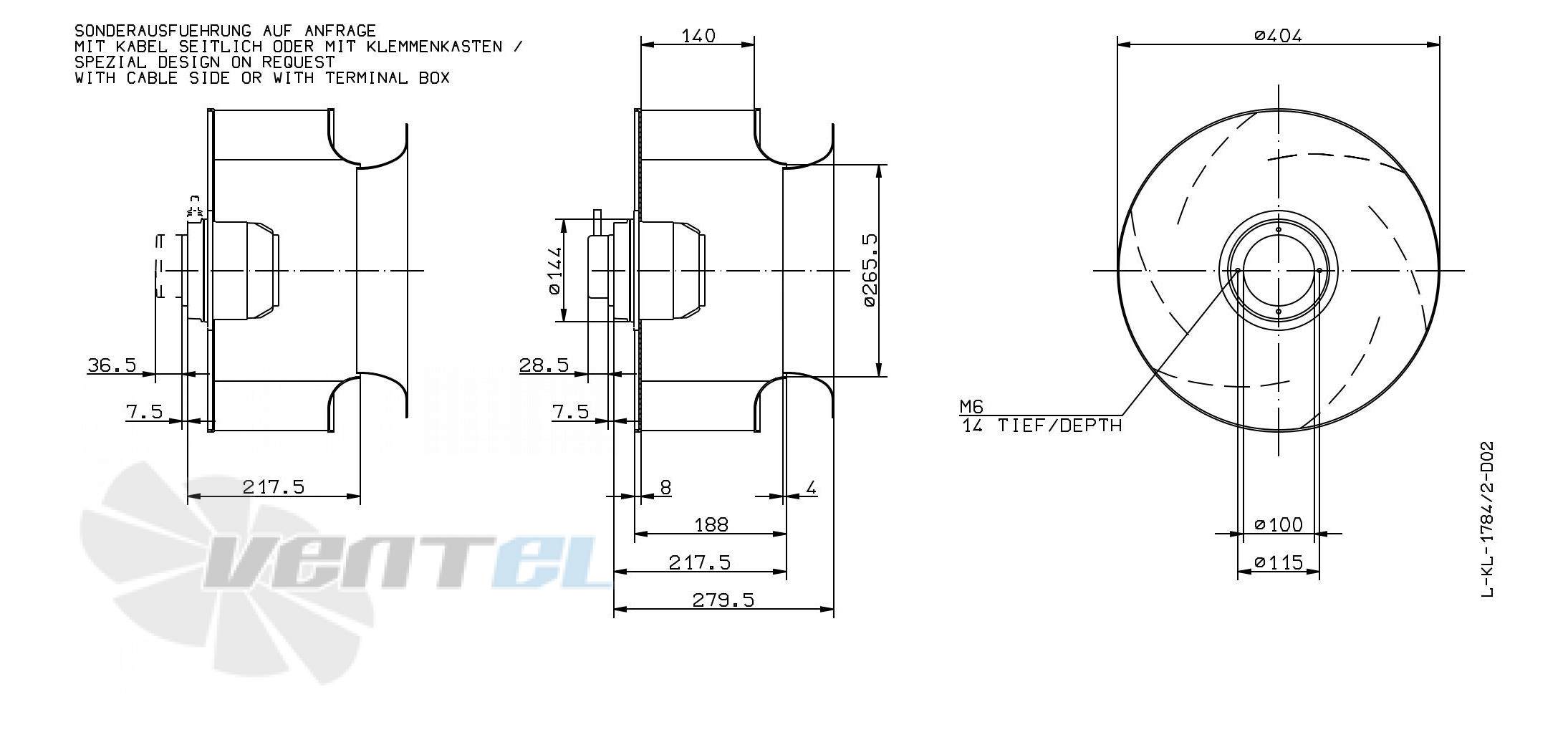 Габаритные и присоединительные размеры Ziehl-abegg RH40M-4DK.4C.1RR
