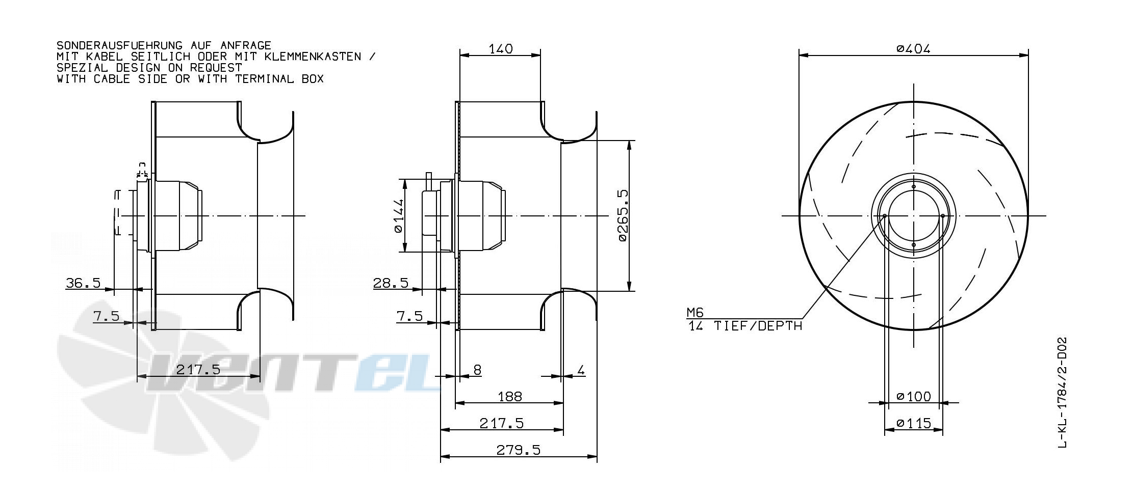 Габаритные и присоединительные размеры Ziehl-abegg RH40M-4EK.4F.1RR