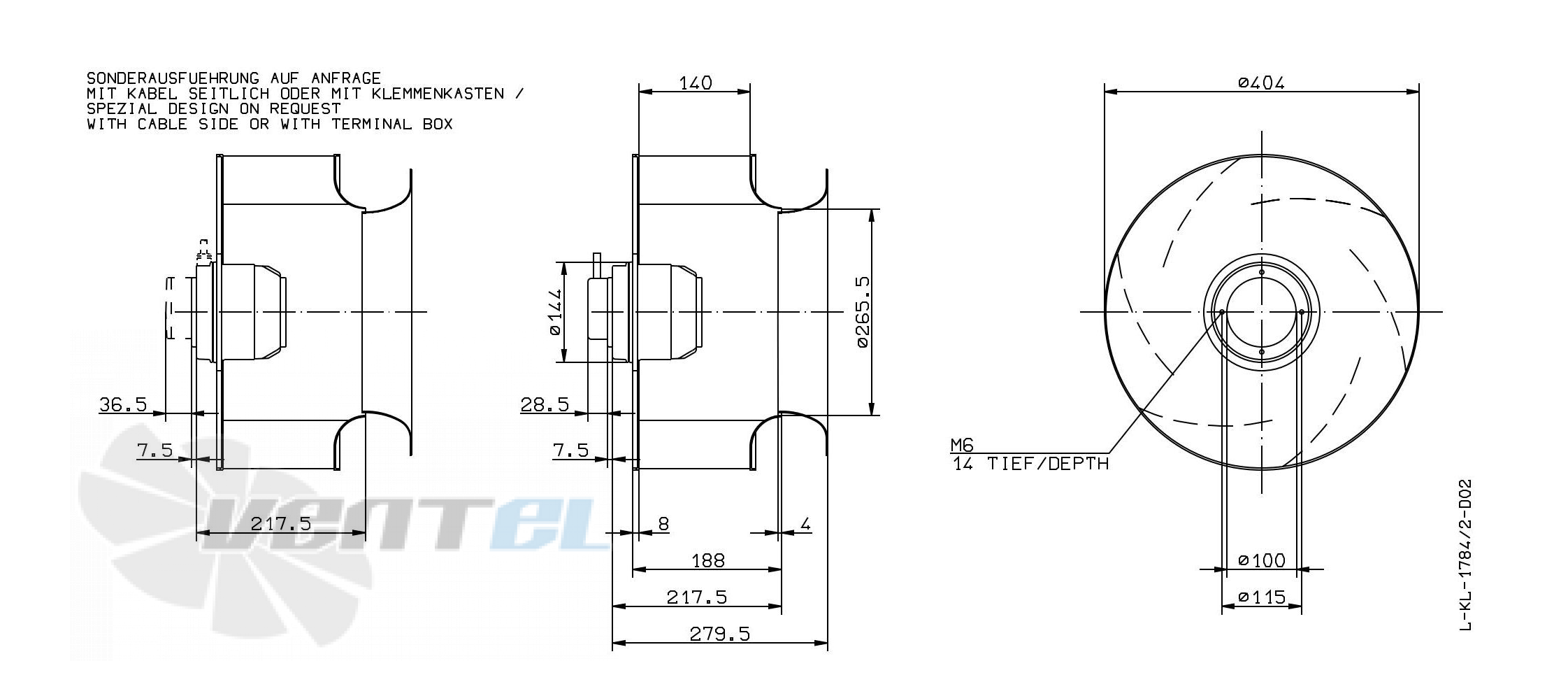 Габаритные и присоединительные размеры Ziehl-abegg RH40M-6EK.4C.1RR