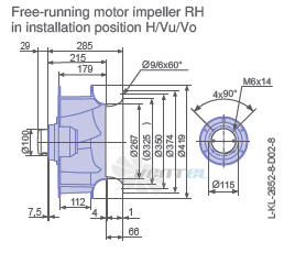 Ziehl-abegg RH40V-4DK.4F.1R габаритные и присоединительные размеры, диаметр, рабочее колесо