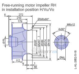 Ziehl-abegg RH40V-6DK.2C.1R габаритные и присоединительные размеры, диаметр, рабочее колесо