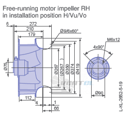 Ziehl-abegg RH40V-6EK.2F.1R габаритные и присоединительные размеры, диаметр, рабочее колесо