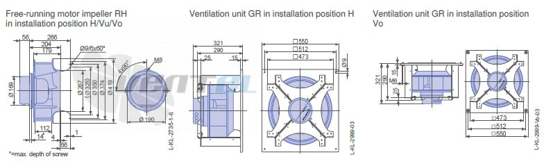 Ziehl-abegg RH40V-ZIK.DC.1R 3- фазный 220V габаритные и присоединительные размеры, диаметр, рабочее колесо