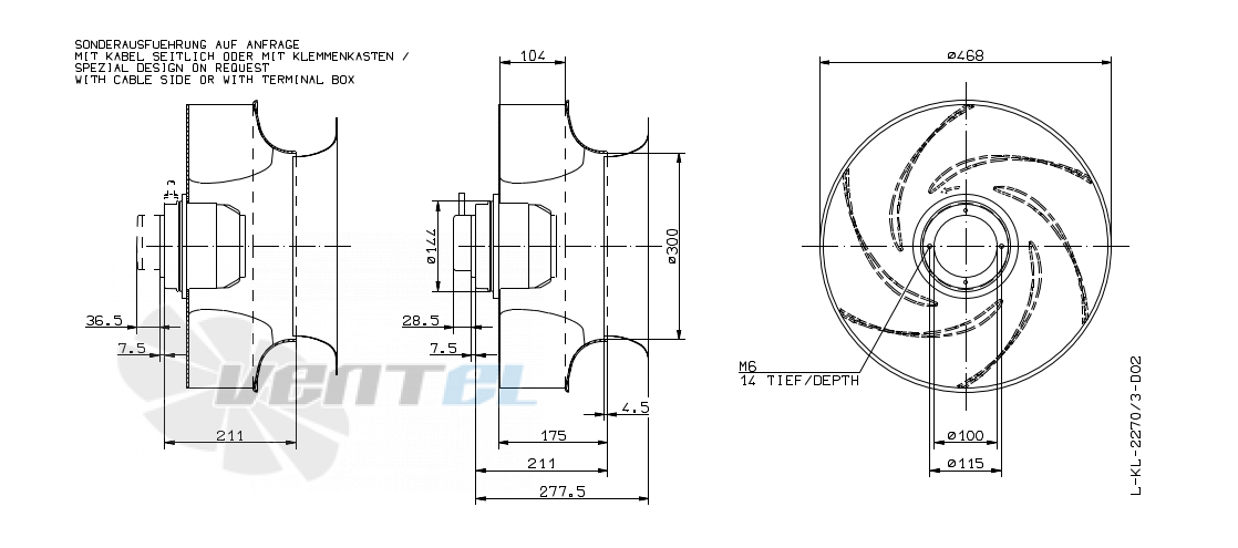 Габаритные и присоединительные размеры Ziehl-abegg RH45G-4DK.4I.2RR