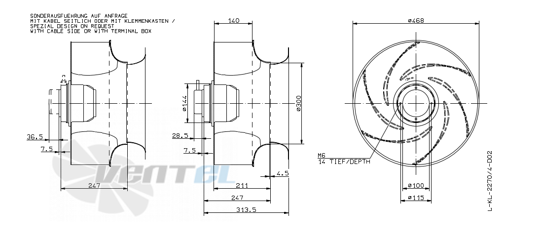 Габаритные и присоединительные размеры Ziehl-abegg RH45G-6EK.4F.1RR