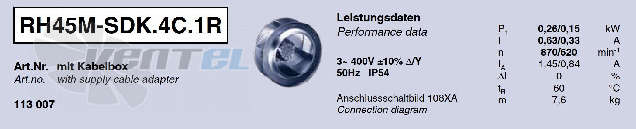 Характеристики Ziehl-abegg RH45M-SDK.4C.1R