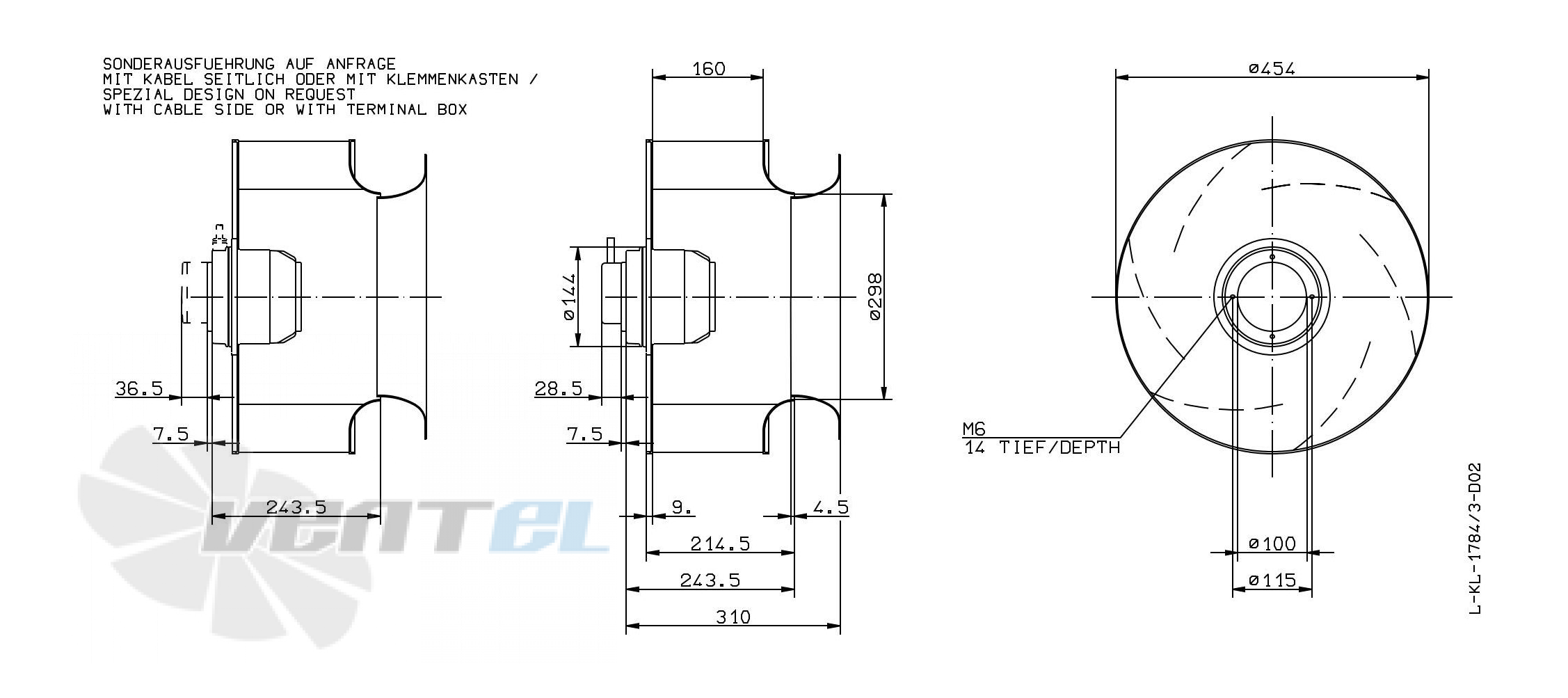 Габаритные и присоединительные размеры Ziehl-abegg RH45M-SDK.4C.1RR
