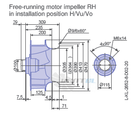 Ziehl-abegg RH45V-6DK.4F.1R габаритные и присоединительные размеры, диаметр, рабочее колесо