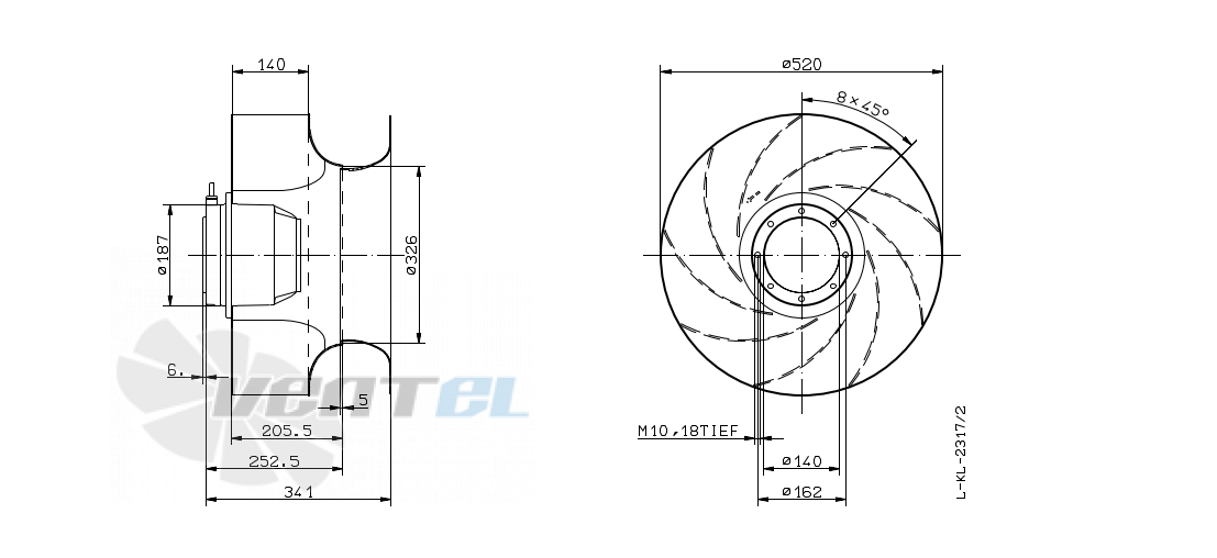 Габаритные и присоединительные размеры Ziehl-abegg RH50E-4DK.6K.1RR