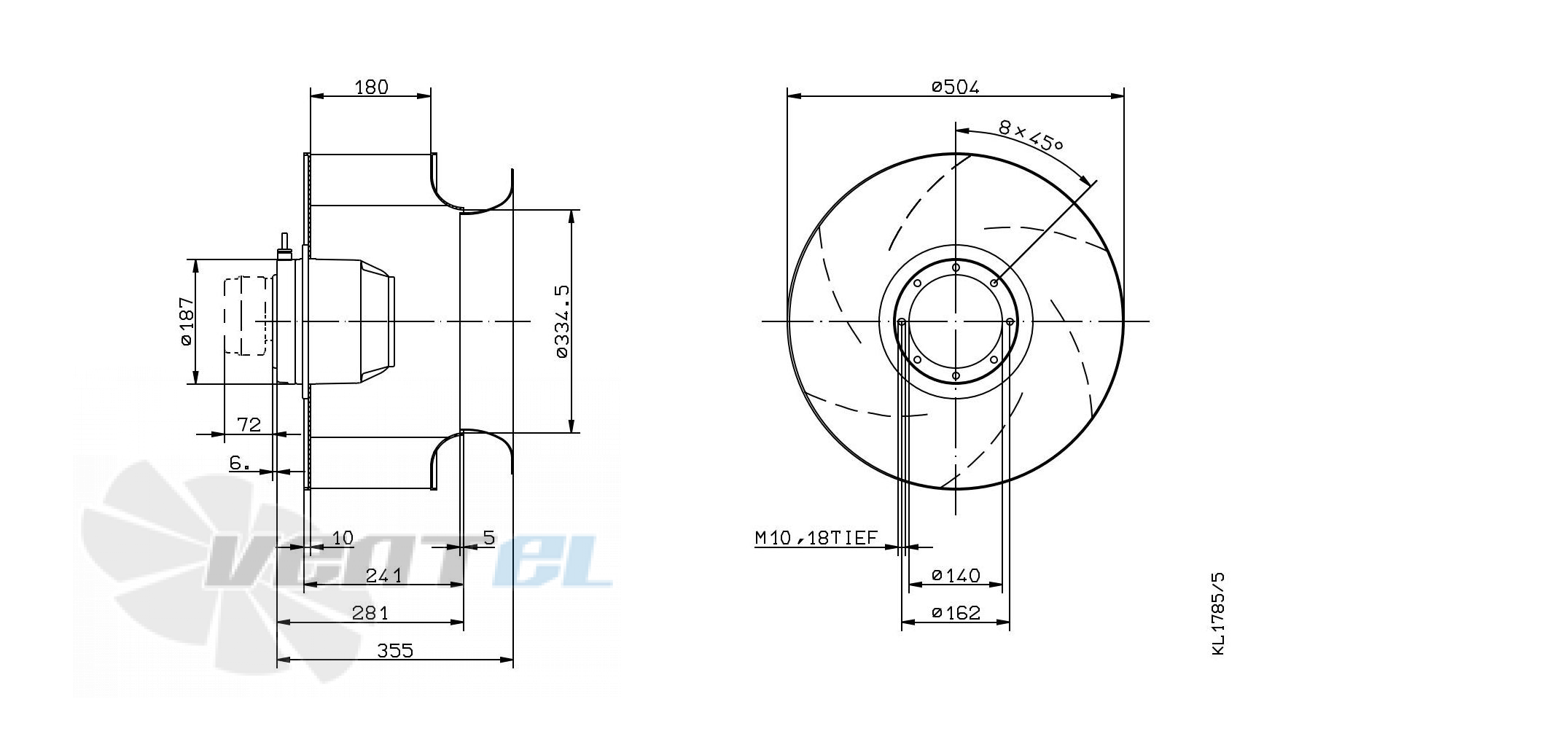 Габаритные и присоединительные размеры Ziehl-abegg RH50M-4DK.6F.1RR