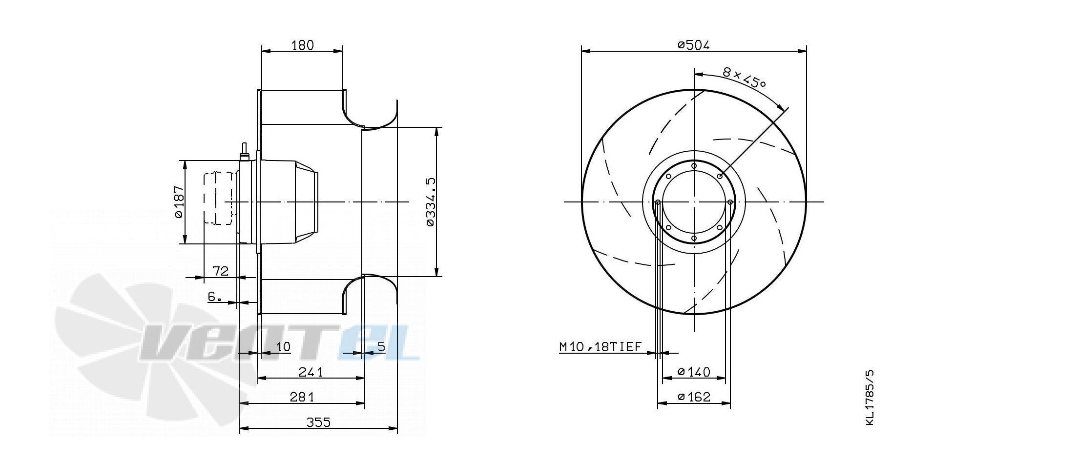 Габаритные и присоединительные размеры Ziehl-abegg RH50M-VDK.6F.1RR