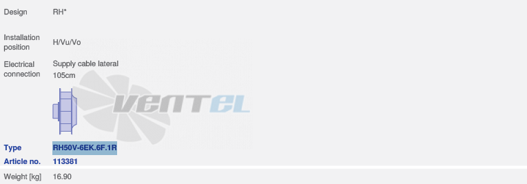 вентилятор RH50V-6EK.6F.1R исполнение, артикул,