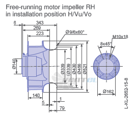 Ziehl-abegg RH50V-6EK.6F.1R габаритные и присоединительные размеры, диаметр, рабочее колесо