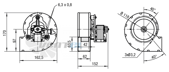 Габаритные размеры Ebmpapst RLA108-0042-3030LH