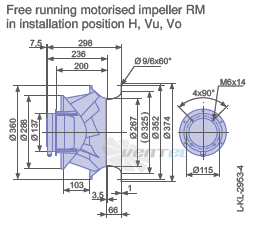 Ziehl-abegg RM35D-6EK.4A.1R габаритные и присоединительные размеры, диаметр, рабочее колесо