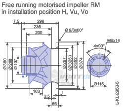 Ziehl-abegg RM35D-VDK.4A.1R габаритные и присоединительные размеры, диаметр, рабочее колесо